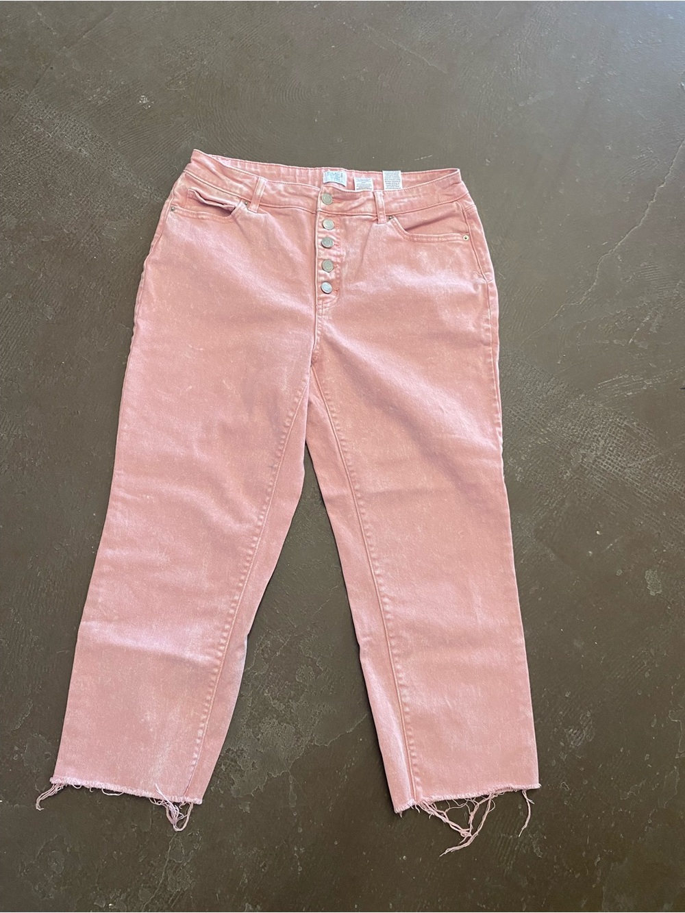 Time and Tru Pink High-Rise Button-Fly Cropped Jeans